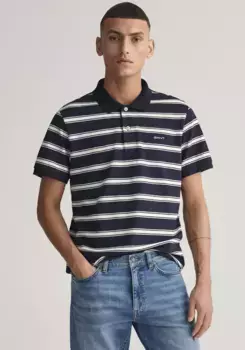 Рубашка-поло Gant "STRIPE SS POLO" с вышитым логотипом на груди, синий