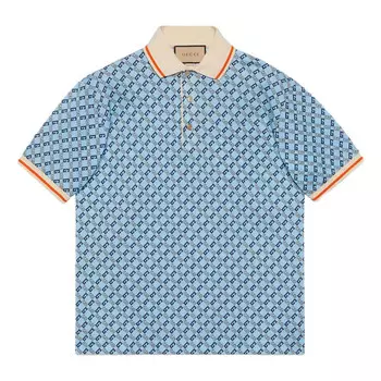 Рубашка поло geometric g cotton piquet polo shirt 'light blue' Gucci, голубой