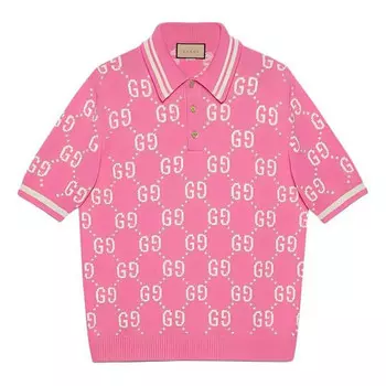 Рубашка поло gg cotton intarsia polo shirt 'pink' Gucci, розовый