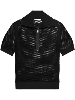 Рубашка-поло Helmut Lang с ажурной вязкой, черный