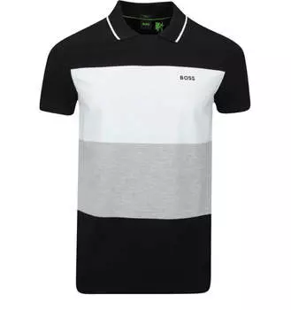 Рубашка-поло Hugo Boss Palle Color Block Stripes с коротким рукавом из хлопка, черная