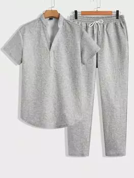 Рубашка-поло и брюки мужские Manfinity Homme с тиснением букв, серый