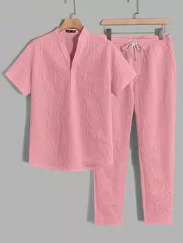 Рубашка-поло и брюки мужские Manfinity Homme с тиснением букв, розовый