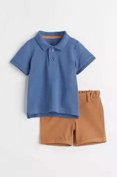 Рубашка поло и шорты H&amp;M, синий/светло-коричневый