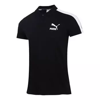 Рубашка поло iconic t7 polo shirt 'black white' Puma, черный