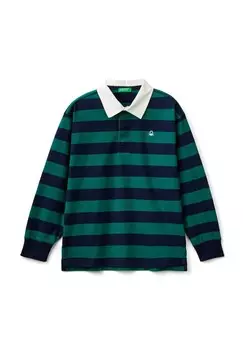 Рубашка поло IN STRIPED WITH COLLAR SMALL AT BOTTOM AND EMBROIDERY IN HEART POSITION United Colors of Benetton, зеленый