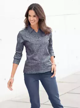 Рубашка-поло Inspirations "Рубашка" Inspirationen, цвет Dunkelblau-Steingrau-Bedruckt