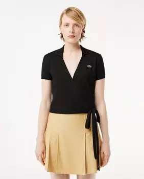 Рубашка-поло из эластичного пике с перекрестной деталью Lacoste, черный