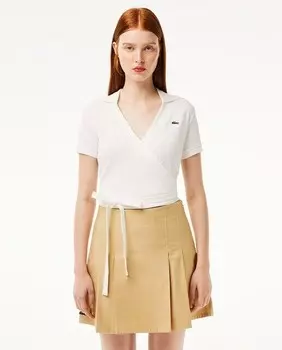 Рубашка-поло из эластичного пике с перекрестной деталью Lacoste, белый