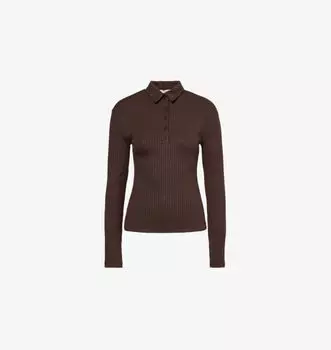 Рубашка-Поло из эластичного трикотажа с длинными рукавами в рубчик Rag & Bone, цвет darkcho