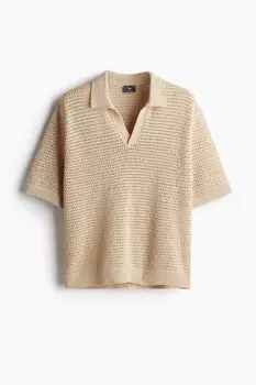 Рубашка-Поло из ажурной вязки свободного кроя H&M, бежевый