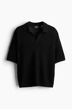 Рубашка-Поло из ажурной вязки свободного кроя H&M, черный
