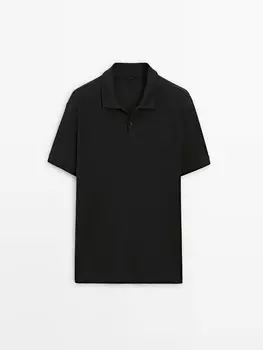 Рубашка поло из фактурного хлопка с короткими рукавами Massimo Dutti, черный