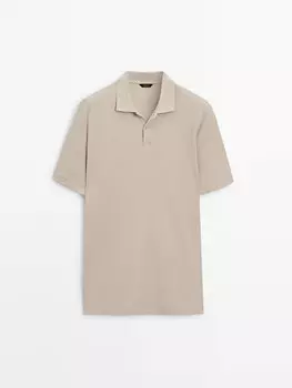 Рубашка поло из фактурного хлопка с короткими рукавами Massimo Dutti, бежевый