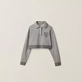 Рубашка-Поло из флисового хлопка Miu Miu, серый