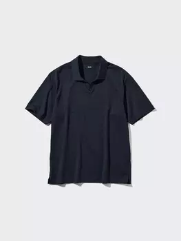 Рубашка поло из хлопчатобумажного джерси airism шкиперский воротник Uniqlo, синий