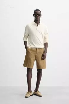 Рубашка поло из хлопчатобумажного трикотажа с лиоцеллом ZARA, цвет Ecru/Beige