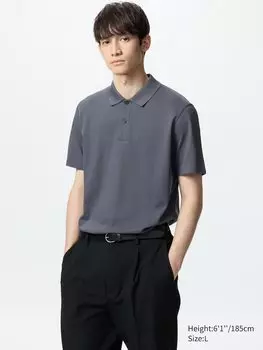 Рубашка-Поло из хлопка airism пике Uniqlo, цвет 08 серый