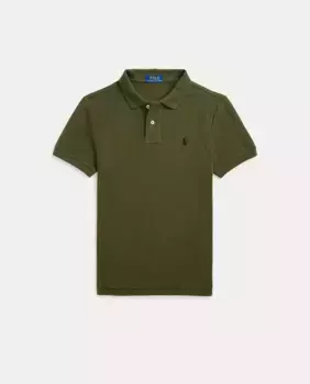 Рубашка поло из хлопка для мальчиков с кроем Slim Fit Polo Ralph Lauren, темно-зеленый