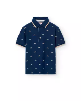 Рубашка поло из хлопка для мальчиков с фантазийным принтом Boboli, тёмно-синий