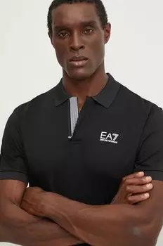 Рубашка-поло из хлопка EA7 Emporio Armani, черный