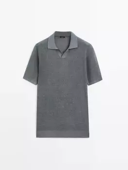 Рубашка-Поло из хлопка и льна Massimo Dutti, синий