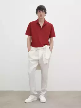 Рубашка поло из хлопка из микро-саржи с коротким рукавом Massimo Dutti, красный