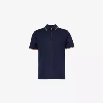 Рубашка поло из хлопка-пике с отделкой в полоску и застежкой-молнией на половину длины Paul Smith, синий