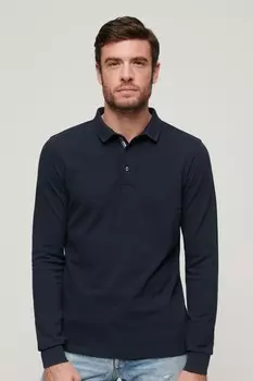 Рубашка поло из хлопка с длинными рукавами и пике Superdry, синий