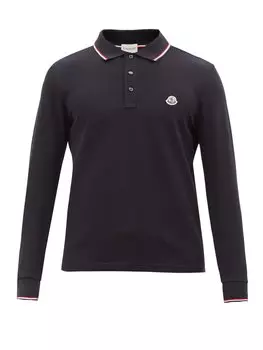 Рубашка-поло из хлопка с длинными рукавами и аппликацией логотипа Moncler, синий