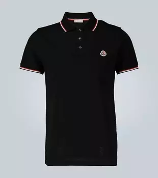 Рубашка-поло из хлопка с контрастной отделкой Moncler, черный
