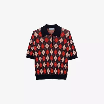 Рубашка поло из хлопка с короткими рукавами и узором «Аргайл» Prada, синий