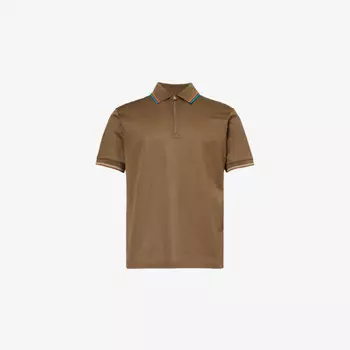 Рубашка-Поло из хлопка с отделкой в полоску и застежкой-молнией на половину длины Paul Smith, коричневый