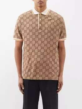 Рубашка-поло из хлопка с узором gg-supreme Gucci, бежевый