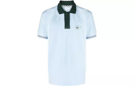 Рубашка поло из хлопка с вышитым логотипом Lacoste, светло-голубой