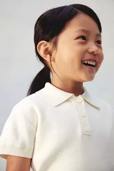 Рубашка-Поло из хлопка тонкой вязки H&M, бежевый