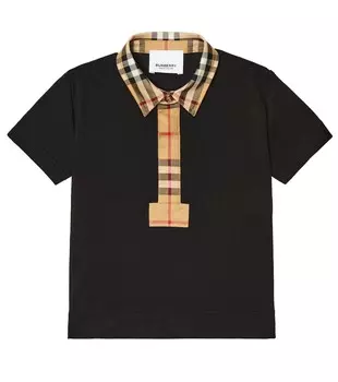 Рубашка-поло из хлопка в клетку в винтажную клетку baby Burberry Kids, черный