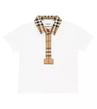 Рубашка-поло из хлопка в клетку в винтажную клетку baby Burberry Kids, белый