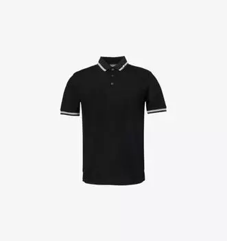 Рубашка-Поло из хлопкового джерси с полосатым воротником и орлом Emporio Armani, черный