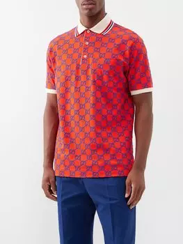 Рубашка-поло из хлопкового пике gg-supreme Gucci, оранжевый