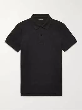 Рубашка-поло из хлопкового пике, окрашенная в готовом виде TOM FORD, черный