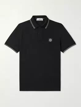 Рубашка-поло из хлопкового пике с аппликацией логотипа STONE ISLAND, черный