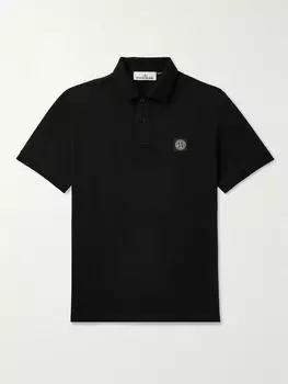 Рубашка-поло из хлопкового пике с аппликацией логотипа STONE ISLAND, черный