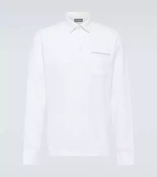 Рубашка-поло из хлопкового пике с длинными рукавами Zegna, белый