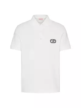 Рубашка-поло из хлопкового пике с фирменной нашивкой-логотипом Valentino Garavani, белый