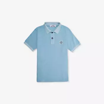 Рубашка-поло из хлопкового пике с фирменной нашивкой, 4–14 лет Stone Island, синий