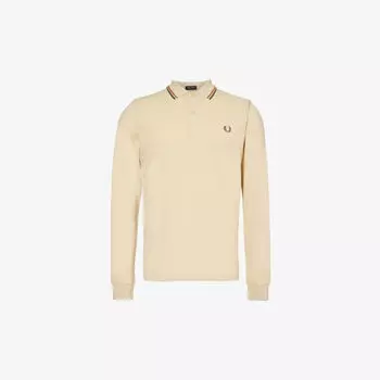 Рубашка-поло из хлопкового пике с контрастным краем и длинными рукавами Fred Perry, цвет oatmeal