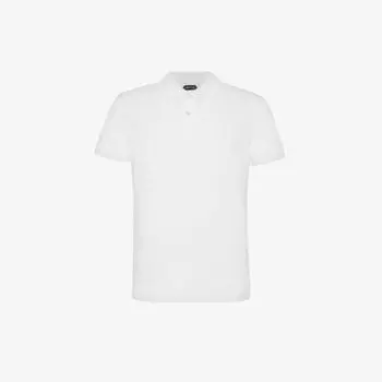 Рубашка-поло из хлопкового пике с короткими рукавами и фирменной вышивкой Tom Ford, белый