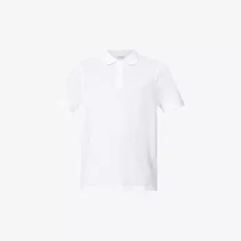 Рубашка-поло из хлопкового пике с короткими рукавами Sunspel, белый