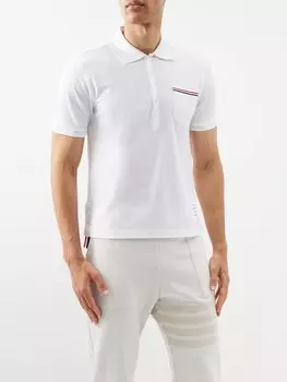 Рубашка-поло из хлопкового пике с накладными карманами Thom Browne, белый